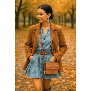 Reworked Patricia Nash Studded Italian Leather Bag w/ Brass Chain Strap & Charm